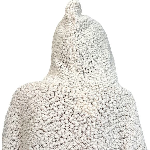Hooded Popcorn Chenille Pullover Sweater Drawstring Women S/M Ivory Cozy Slouchy - Picture 5 of 9